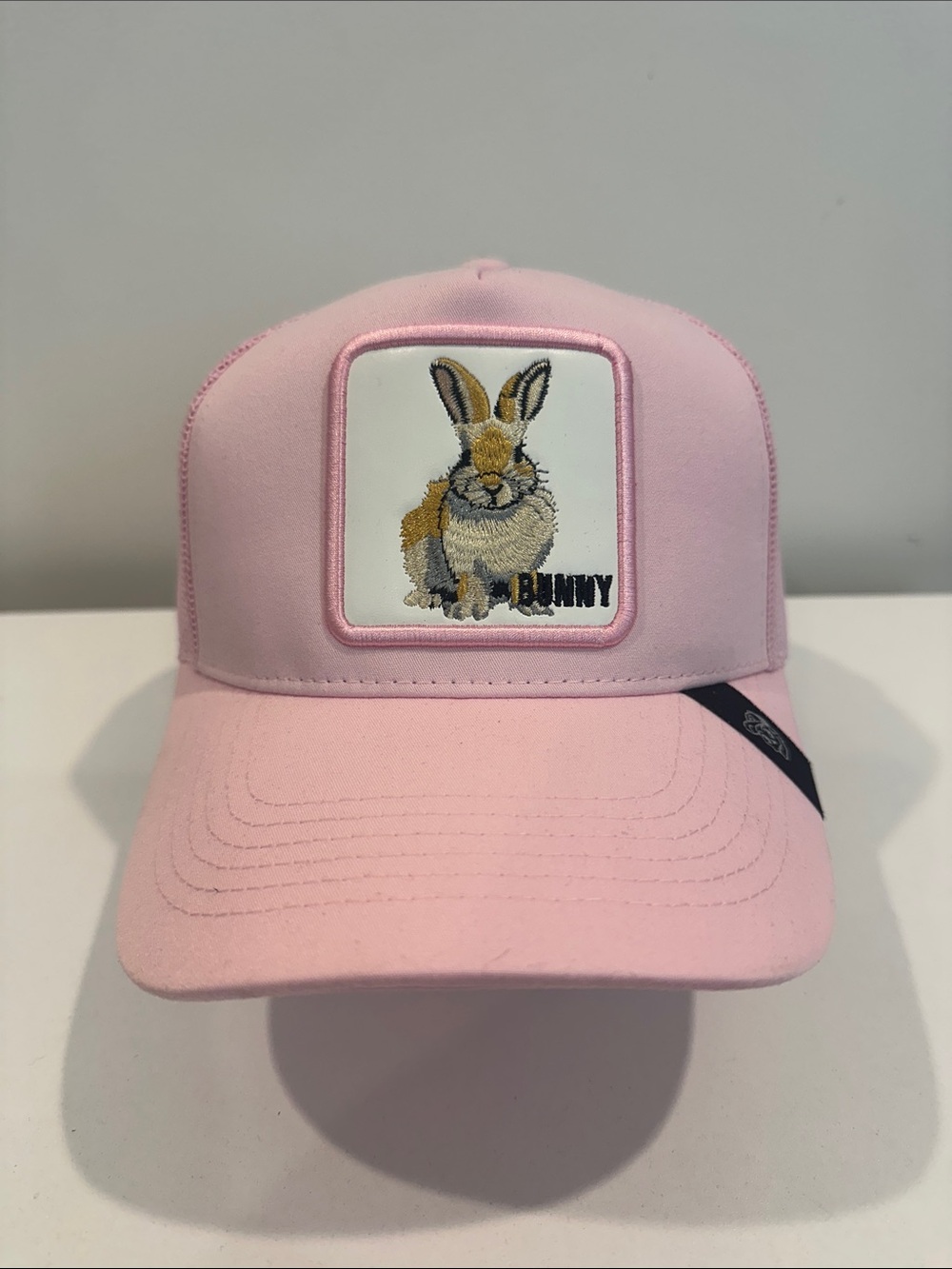 Pink Bunny Patch Trucker Hat Embroidered Rabbit Snapback Cap - Picture 3 of 8